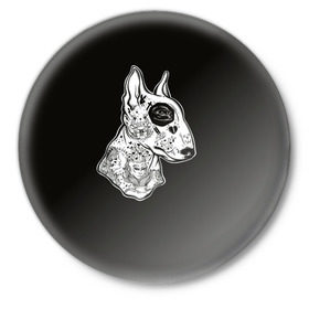 Значок с принтом Бультерьер_16 в Екатеринбурге,  металл | круглая форма, металлическая застежка в виде булавки | Тематика изображения на принте: домашние животные | пес | собака