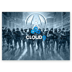 Поздравительная открытка с принтом CLOUD 9 CS GO в Екатеринбурге, 100% бумага | плотность бумаги 280 г/м2, матовая, на обратной стороне линовка и место для марки
 | Тематика изображения на принте: cloud 9 | counter strike | cs go | esports | team | известные | киберспорт | мировые | спорт