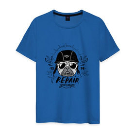 Мужская футболка хлопок с принтом Repair garage в Екатеринбурге, 100% хлопок | прямой крой, круглый вырез горловины, длина до линии бедер, слегка спущенное плечо. | домашние животные | мопс | пес | песик | собака | собачка