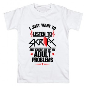 Мужская футболка хлопок с принтом Я прост хочу слушать Skrillex в Екатеринбурге, 100% хлопок | прямой крой, круглый вырез горловины, длина до линии бедер, слегка спущенное плечо. | 