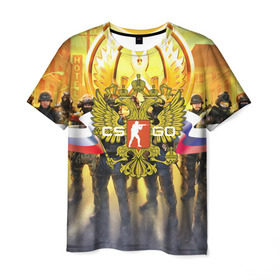 Мужская футболка 3D с принтом CS GO RUSSIAN TEAM в Екатеринбурге, 100% полиэфир | прямой крой, круглый вырез горловины, длина до линии бедер | Тематика изображения на принте: cs go | россия | шутер