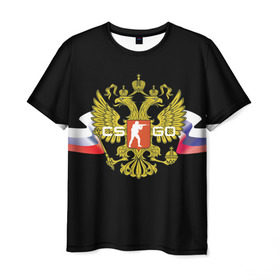 Мужская футболка 3D с принтом CS GO RUSSIAN TEAM в Екатеринбурге, 100% полиэфир | прямой крой, круглый вырез горловины, длина до линии бедер | global offensive | герб | россия | флаг