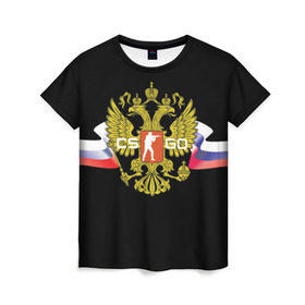 Женская футболка 3D с принтом CS GO RUSSIAN TEAM в Екатеринбурге, 100% полиэфир ( синтетическое хлопкоподобное полотно) | прямой крой, круглый вырез горловины, длина до линии бедер | global offensive | герб | россия | флаг