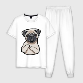 Мужская пижама хлопок с принтом Злой мопс в Екатеринбурге, 100% хлопок | брюки и футболка прямого кроя, без карманов, на брюках мягкая резинка на поясе и по низу штанин
 | домашние животные | мопс | пес | песик | собака | собачка
