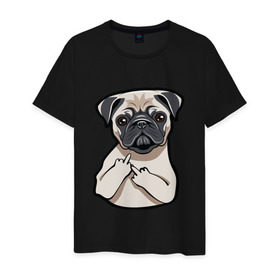 Мужская футболка хлопок с принтом Злой мопс в Екатеринбурге, 100% хлопок | прямой крой, круглый вырез горловины, длина до линии бедер, слегка спущенное плечо. | домашние животные | мопс | пес | песик | собака | собачка