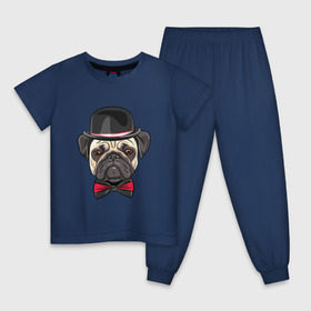 Детская пижама хлопок с принтом Мопсик в цилиндре в Екатеринбурге, 100% хлопок |  брюки и футболка прямого кроя, без карманов, на брюках мягкая резинка на поясе и по низу штанин
 | домашние животные | мопс | пес | песик | собака | собачка