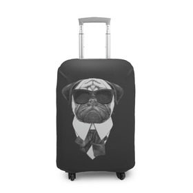 Чехол для чемодана 3D с принтом Мопс в черном в Екатеринбурге, 86% полиэфир, 14% спандекс | двустороннее нанесение принта, прорези для ручек и колес | домашние животные | мопс | пес | песик | собака | собачка
