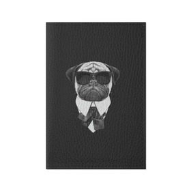 Обложка для паспорта матовая кожа с принтом Мопс в черном в Екатеринбурге, натуральная матовая кожа | размер 19,3 х 13,7 см; прозрачные пластиковые крепления | домашние животные | мопс | пес | песик | собака | собачка