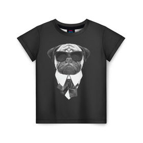 Детская футболка 3D с принтом Мопс в черном в Екатеринбурге, 100% гипоаллергенный полиэфир | прямой крой, круглый вырез горловины, длина до линии бедер, чуть спущенное плечо, ткань немного тянется | домашние животные | мопс | пес | песик | собака | собачка