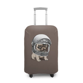 Чехол для чемодана 3D с принтом Мопсик в скафандре в Екатеринбурге, 86% полиэфир, 14% спандекс | двустороннее нанесение принта, прорези для ручек и колес | домашние животные | мопс | пес | песик | собака | собачка
