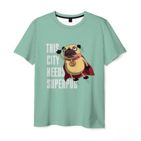 Мужская футболка 3D с принтом This is city needs SUPERPUB в Екатеринбурге, 100% полиэфир | прямой крой, круглый вырез горловины, длина до линии бедер | домашние животные | мопс | пес | песик | собака | собачка