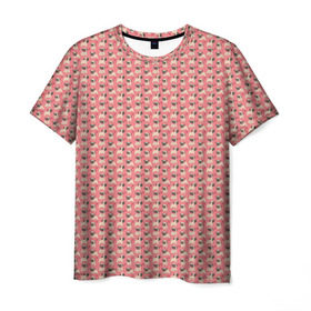 Мужская футболка 3D с принтом Мопсики на розовом в Екатеринбурге, 100% полиэфир | прямой крой, круглый вырез горловины, длина до линии бедер | домашние животные | мопс | пес | песик | собака | собачка