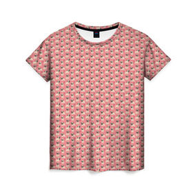 Женская футболка 3D с принтом Мопсики на розовом в Екатеринбурге, 100% полиэфир ( синтетическое хлопкоподобное полотно) | прямой крой, круглый вырез горловины, длина до линии бедер | домашние животные | мопс | пес | песик | собака | собачка