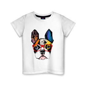 Детская футболка хлопок с принтом Лоскутный мопс в Екатеринбурге, 100% хлопок | круглый вырез горловины, полуприлегающий силуэт, длина до линии бедер | бульдог | домашние животные | пес | песик | собака | собачка | французский бульдог