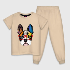 Детская пижама хлопок с принтом Лоскутный бульдог в Екатеринбурге, 100% хлопок |  брюки и футболка прямого кроя, без карманов, на брюках мягкая резинка на поясе и по низу штанин
 | бульдог | домашние животные | пес | песик | собака | собачка | французский бульдог