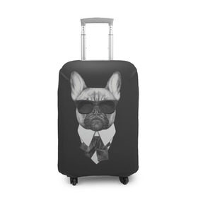Чехол для чемодана 3D с принтом Бульдог в черном в Екатеринбурге, 86% полиэфир, 14% спандекс | двустороннее нанесение принта, прорези для ручек и колес | бульдог | домашние животные | пес | песик | собака | собачка | французский бульдог
