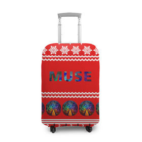 Чехол для чемодана 3D с принтом Праздничный Muse в Екатеринбурге, 86% полиэфир, 14% спандекс | двустороннее нанесение принта, прорези для ручек и колес | muse | альтернативный | группа | доминик ховард | знак | красный | крис уолстенхолм | мо | моус | моусе | муза | музе | мусе | мэттью беллами | надпись | новогодний | новый год | праздник | прогрессивный