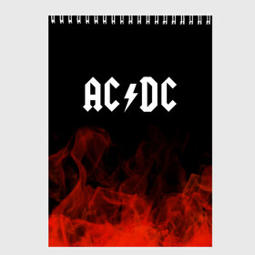 Скетчбук с принтом AC DC в Екатеринбурге, 100% бумага
 | 48 листов, плотность листов — 100 г/м2, плотность картонной обложки — 250 г/м2. Листы скреплены сверху удобной пружинной спиралью | ac dc | logo | metal | music | rock | лого | логотип | метал | музыка | рок