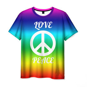 Мужская футболка 3D с принтом Love and Peace в Екатеринбурге, 100% полиэфир | прямой крой, круглый вырез горловины, длина до линии бедер | любовь и мир | мир | хиппи