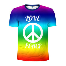 Мужская футболка 3D спортивная с принтом Love and Peace в Екатеринбурге, 100% полиэстер с улучшенными характеристиками | приталенный силуэт, круглая горловина, широкие плечи, сужается к линии бедра | Тематика изображения на принте: любовь и мир | мир | хиппи