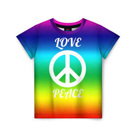 Детская футболка 3D с принтом Love and Peace в Екатеринбурге, 100% гипоаллергенный полиэфир | прямой крой, круглый вырез горловины, длина до линии бедер, чуть спущенное плечо, ткань немного тянется | любовь и мир | мир | хиппи