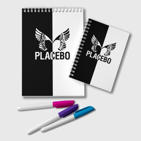 Блокнот с принтом Placebo в Екатеринбурге, 100% бумага | 48 листов, плотность листов — 60 г/м2, плотность картонной обложки — 250 г/м2. Листы скреплены удобной пружинной спиралью. Цвет линий — светло-серый
 | Тематика изображения на принте: placebo | альтернативный | инди | индирок | плацебо | рок