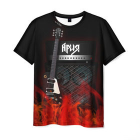 Мужская футболка 3D с принтом Ария в Екатеринбурге, 100% полиэфир | прямой крой, круглый вырез горловины, длина до линии бедер | logo | metal | music | rock | ария | лого | логотип | метал | музыка | рок