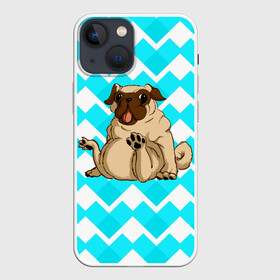Чехол для iPhone 13 mini с принтом Забавный мопс в Екатеринбурге,  |  | animal | dog | pet | pug | puppy | арт | бульдог | животные | милые | мопс | пес | собаки | текстура