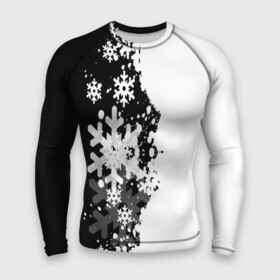 Мужской рашгард 3D с принтом Снежные узоры в Екатеринбурге,  |  | black | christmas | new year | pattern | white | абстракция | зима | новый год | рождество | снег | снежинки | узор | черно белые