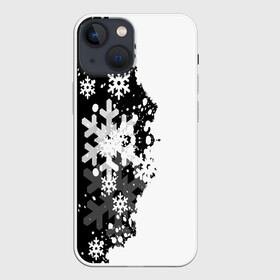 Чехол для iPhone 13 mini с принтом Снежные узоры в Екатеринбурге,  |  | black | christmas | new year | pattern | white | абстракция | зима | новый год | рождество | снег | снежинки | узор | черно белые