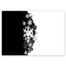 Поздравительная открытка с принтом Снежные узоры в Екатеринбурге, 100% бумага | плотность бумаги 280 г/м2, матовая, на обратной стороне линовка и место для марки
 | black | christmas | new year | pattern | white | абстракция | зима | новый год | рождество | снег | снежинки | узор | черно белые