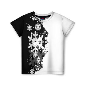 Детская футболка 3D с принтом Снежные узоры в Екатеринбурге, 100% гипоаллергенный полиэфир | прямой крой, круглый вырез горловины, длина до линии бедер, чуть спущенное плечо, ткань немного тянется | black | christmas | new year | pattern | white | абстракция | зима | новый год | рождество | снег | снежинки | узор | черно белые