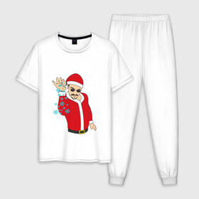 Мужская пижама хлопок с принтом новый год 2018 в Екатеринбурге, 100% хлопок | брюки и футболка прямого кроя, без карманов, на брюках мягкая резинка на поясе и по низу штанин
 | дед мороз | ёлка | мемес | снежинки
