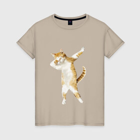 Женская футболка хлопок с принтом Кот в Екатеринбурге, 100% хлопок | прямой крой, круглый вырез горловины, длина до линии бедер, слегка спущенное плечо | dab | даб | дэб | киса | котик | котэ | кошка