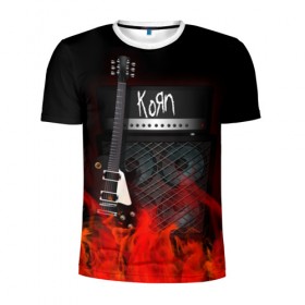 Мужская футболка 3D спортивная с принтом Korn в Екатеринбурге, 100% полиэстер с улучшенными характеристиками | приталенный силуэт, круглая горловина, широкие плечи, сужается к линии бедра | korn | logo | metal | music | rock | лого | логотип | метал | музыка | рок