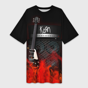 Платье-футболка 3D с принтом Korn в Екатеринбурге,  |  | korn | logo | metal | music | rock | лого | логотип | метал | музыка | рок
