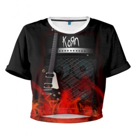 Женская футболка 3D укороченная с принтом Korn в Екатеринбурге, 100% полиэстер | круглая горловина, длина футболки до линии талии, рукава с отворотами | korn | logo | metal | music | rock | лого | логотип | метал | музыка | рок