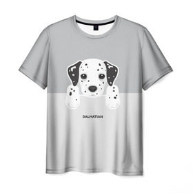 Мужская футболка 3D с принтом Dalmatian Puppy в Екатеринбурге, 100% полиэфир | прямой крой, круглый вырез горловины, длина до линии бедер | Тематика изображения на принте: далматин | далматинец | домашние животные | пес | песик | собака | собачка | терьер | шпиц