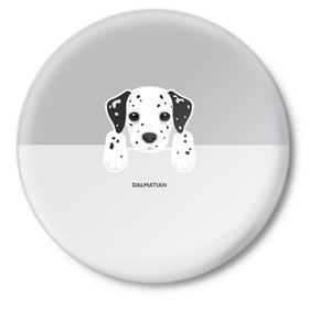 Значок с принтом Dalmatian Puppy в Екатеринбурге,  металл | круглая форма, металлическая застежка в виде булавки | далматин | далматинец | домашние животные | пес | песик | собака | собачка | терьер | шпиц