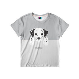 Детская футболка 3D с принтом Dalmatian Puppy в Екатеринбурге, 100% гипоаллергенный полиэфир | прямой крой, круглый вырез горловины, длина до линии бедер, чуть спущенное плечо, ткань немного тянется | далматин | далматинец | домашние животные | пес | песик | собака | собачка | терьер | шпиц