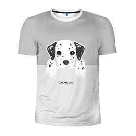 Мужская футболка 3D спортивная с принтом Dalmatian Puppy в Екатеринбурге, 100% полиэстер с улучшенными характеристиками | приталенный силуэт, круглая горловина, широкие плечи, сужается к линии бедра | Тематика изображения на принте: далматин | далматинец | домашние животные | пес | песик | собака | собачка | терьер | шпиц