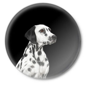 Значок с принтом Далматинец арт в Екатеринбурге,  металл | круглая форма, металлическая застежка в виде булавки | Тематика изображения на принте: далматин | далматинец | домашние животные | пес | песик | собака | собачка | терьер | шпиц