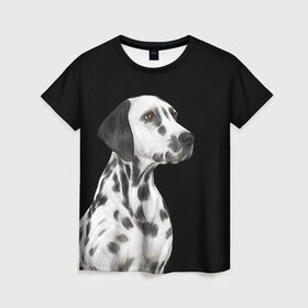 Женская футболка 3D с принтом Далматинец арт в Екатеринбурге, 100% полиэфир ( синтетическое хлопкоподобное полотно) | прямой крой, круглый вырез горловины, длина до линии бедер | далматин | далматинец | домашние животные | пес | песик | собака | собачка | терьер | шпиц