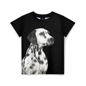 Детская футболка 3D с принтом Далматинец арт в Екатеринбурге, 100% гипоаллергенный полиэфир | прямой крой, круглый вырез горловины, длина до линии бедер, чуть спущенное плечо, ткань немного тянется | далматин | далматинец | домашние животные | пес | песик | собака | собачка | терьер | шпиц