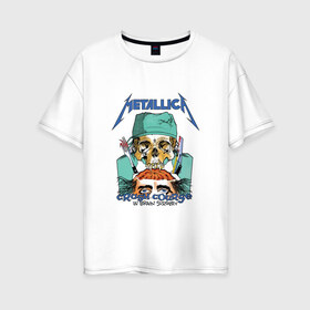 Женская футболка хлопок Oversize с принтом Metallica crash course в Екатеринбурге, 100% хлопок | свободный крой, круглый ворот, спущенный рукав, длина до линии бедер
 | metallica | группа | джеймс хэтфилд | кирк хэмметт | ларс ульрих | метал | металика | металлика | миталика | музыка | роберт трухильо | рок | трэш | трэшметал | хард | хардрок | хеви | хевиметал