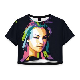 Женская футболка 3D укороченная с принтом Margot Robbie в Екатеринбурге, 100% полиэстер | круглая горловина, длина футболки до линии талии, рукава с отворотами | актриса | марго робби
