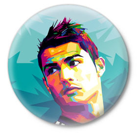 Значок с принтом Cristiano Ronaldo в Екатеринбурге,  металл | круглая форма, металлическая застежка в виде булавки | Тематика изображения на принте: криштиану | реал мадрид | роналду