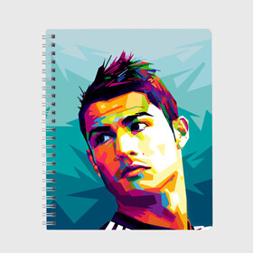 Тетрадь с принтом Cristiano Ronaldo в Екатеринбурге, 100% бумага | 48 листов, плотность листов — 60 г/м2, плотность картонной обложки — 250 г/м2. Листы скреплены сбоку удобной пружинной спиралью. Уголки страниц и обложки скругленные. Цвет линий — светло-серый
 | Тематика изображения на принте: криштиану | реал мадрид | роналду