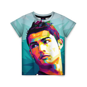 Детская футболка 3D с принтом Cristiano Ronaldo в Екатеринбурге, 100% гипоаллергенный полиэфир | прямой крой, круглый вырез горловины, длина до линии бедер, чуть спущенное плечо, ткань немного тянется | Тематика изображения на принте: криштиану | реал мадрид | роналду