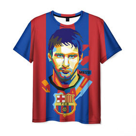 Мужская футболка 3D с принтом Lionel Messi в Екатеринбурге, 100% полиэфир | прямой крой, круглый вырез горловины, длина до линии бедер | barcelona | lionel | messi | барселона | лионель | месси | поп арт